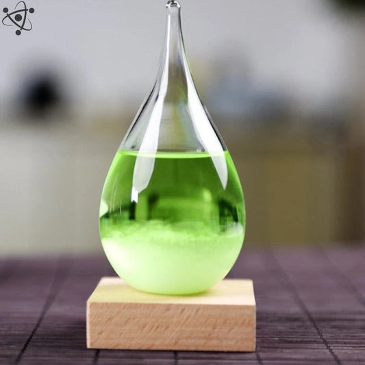 Crystal Water Drop Storm Glass with Wood Base Science Decor