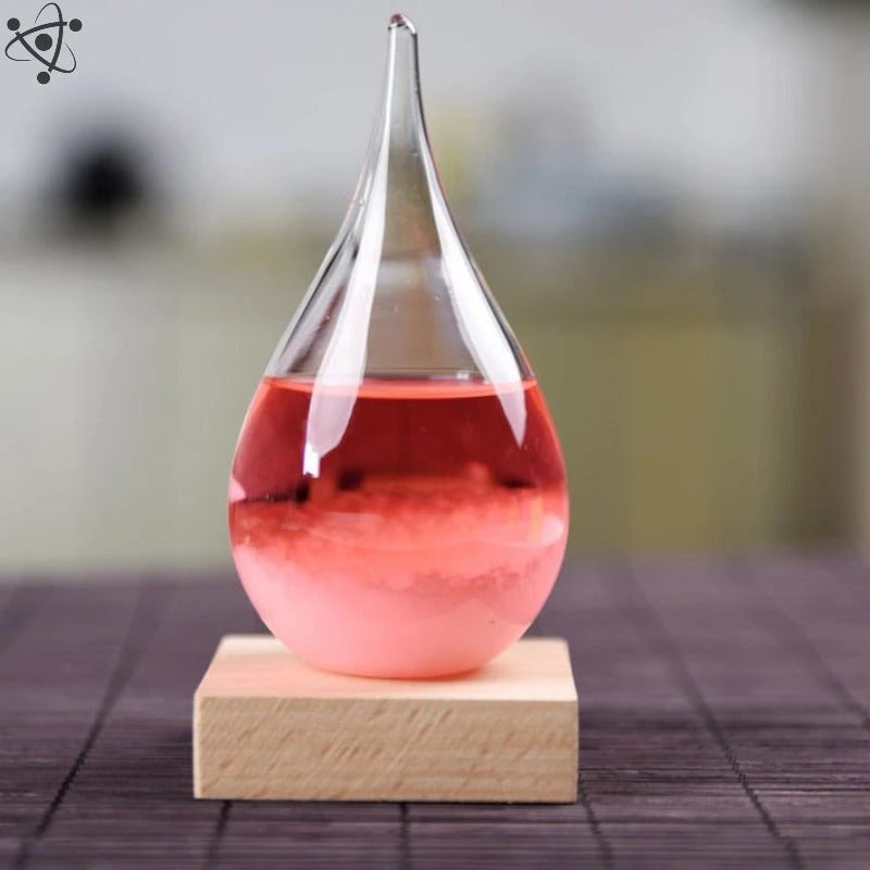 Crystal Water Drop Storm Glass with Wood Base Science Decor