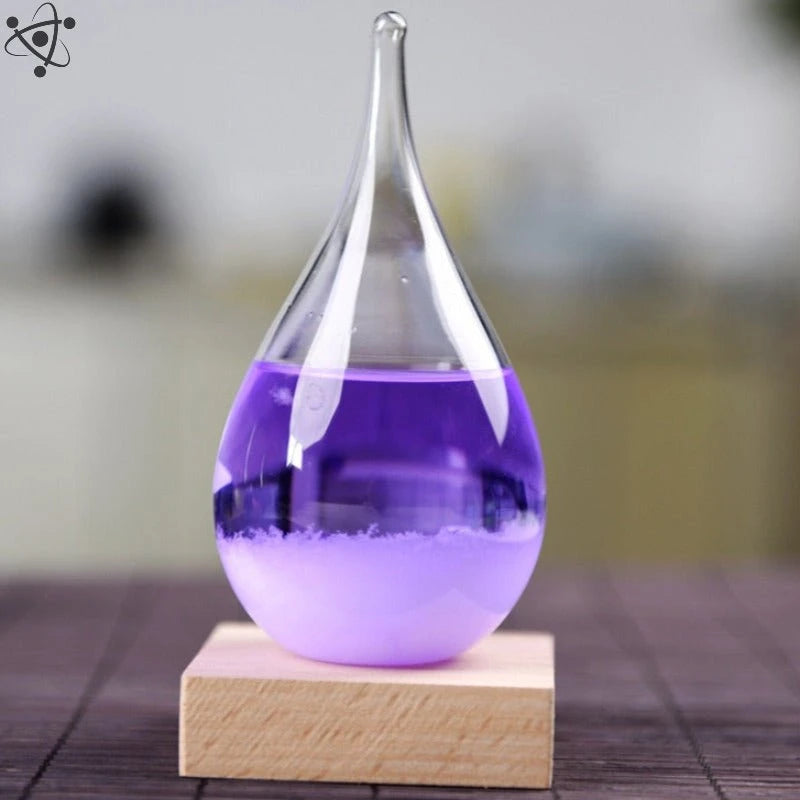 Crystal Water Drop Storm Glass with Wood Base Science Decor