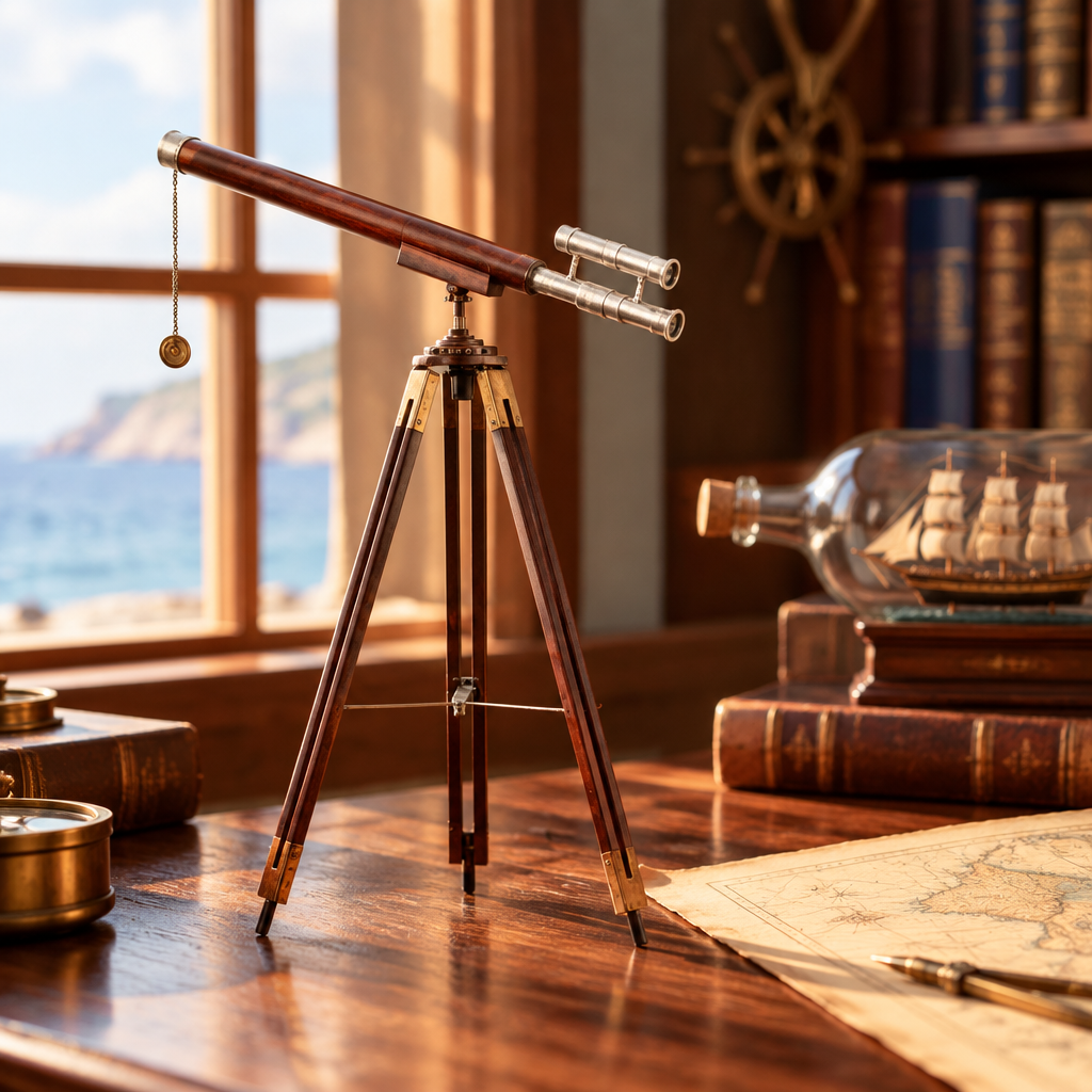 Vintage Nautical Telescope Display Piece, little size, on a nautical study desk